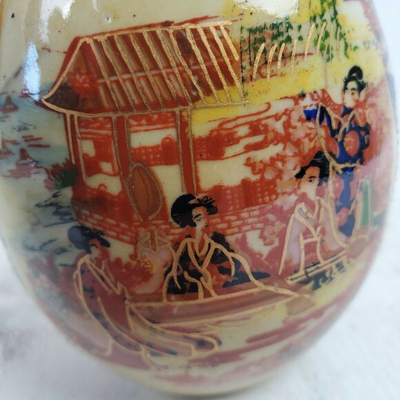 Vintage Geisha Egg Hand Painted Moriage Gold Black Women Figurine 4.5 Inch - Picture 5 of 7